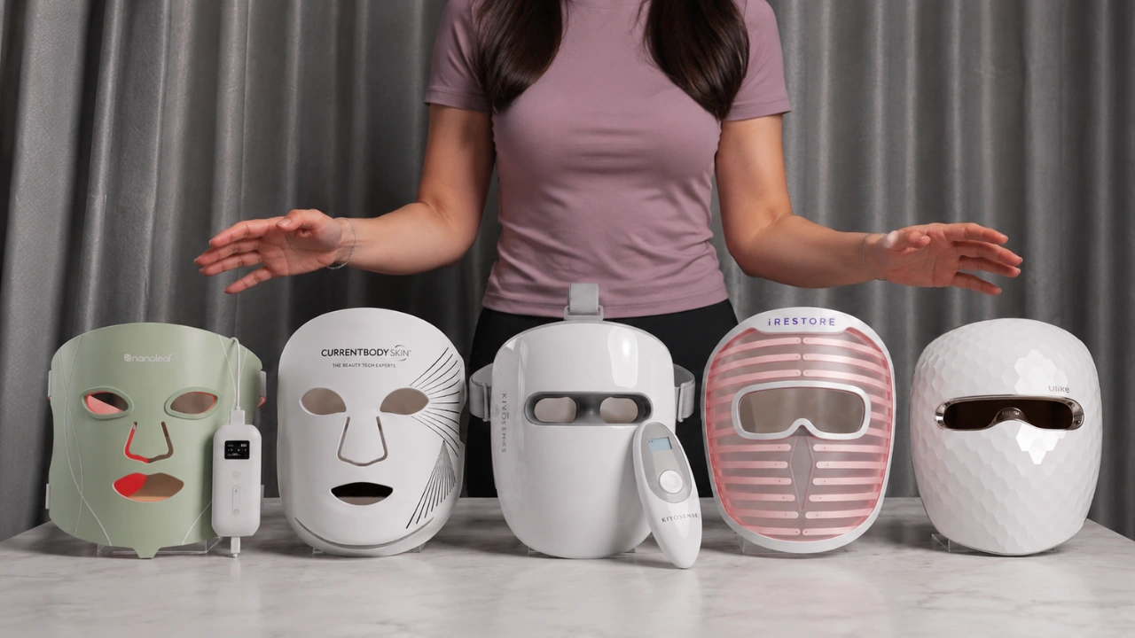 Five red light therapy face masks compared side by side