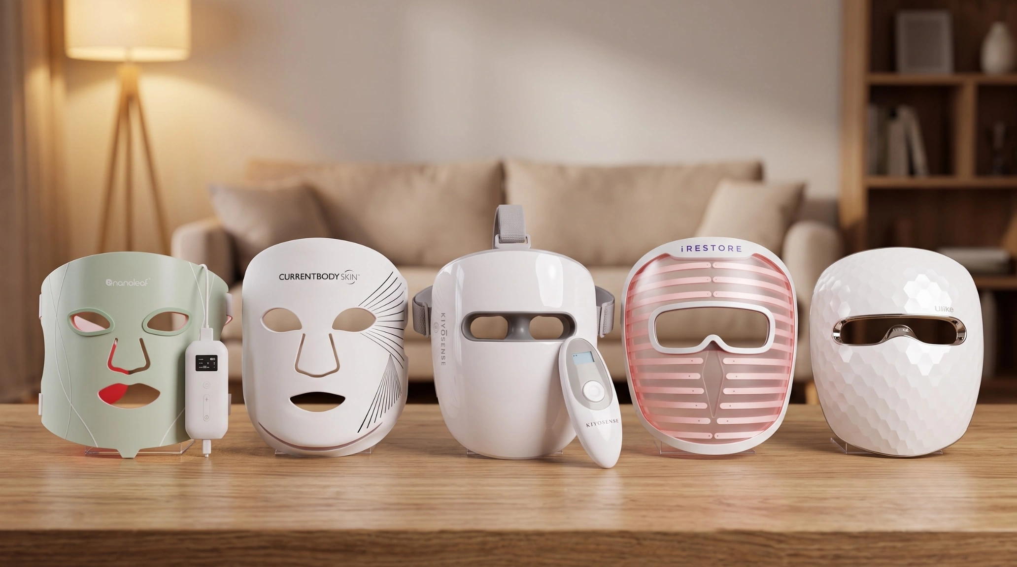Five red light therapy face masks compared side by side